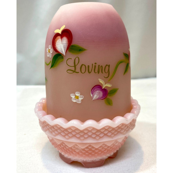 Fenton Art Glass Rosalene Loving Hearts Bloom Fairy Light Satin Top Glossy Base - Picture 1 of 12